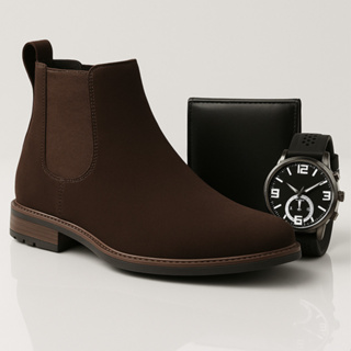 Botina Chelsea Bota Masculina Classica Couro Camurça Legitimo Agro Top Palmilha Gel Conforto Kit Relógio Masculino em Oferta na Shopee