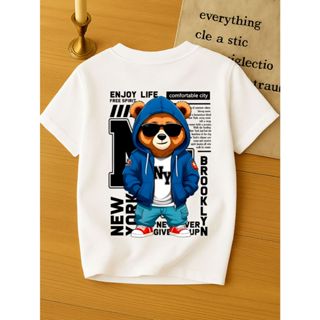 Camiseta Infantil Juvenil Menino 100% Algodão Tecido Premium Estampado Urso Enjoy em Oferta na Shopee