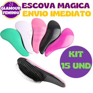 Kit 15 - Escovas Mágicas pra cabelo - Anti Frizz - De Desembaraçar Cabelo - Glamour Feminino em Oferta na Shopee
