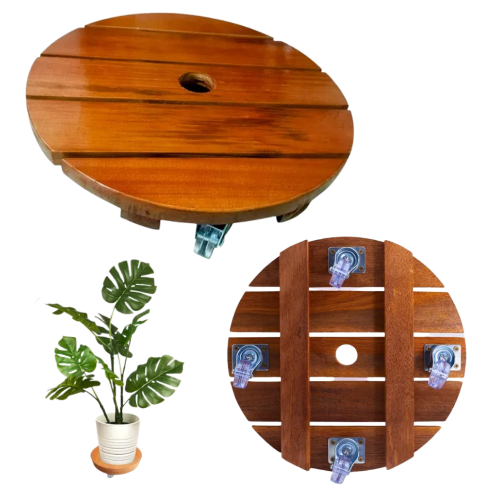 Suporte Para Vasos de Plantas com Rodinhas Cristal Redondo 30cm