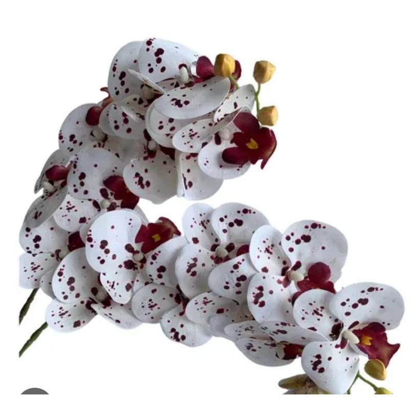 Galho de Orquídea em Silicone artificial para decoração de casamento- BH802393-BRANCO COM VINHO em Oferta na Shopee