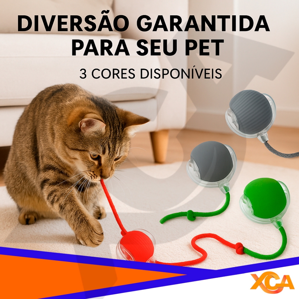 Brinquedo Bola Elétrica Gato Cachorro USB Recarregável Interativo LED