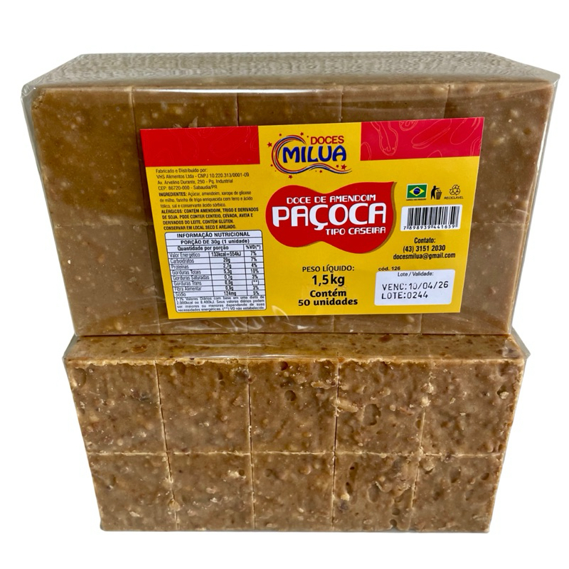 Paçoca tipo Caseira 1,5kg - Pacote com 50 unidades - Doce de Amendoim - Doces Milua em Oferta na Shopee