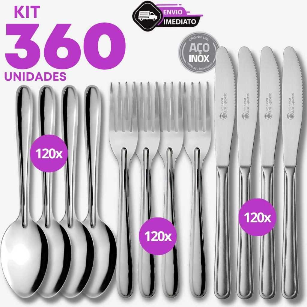 Jogo 360 Talher Inox 120 Colher 120 Garfo 120 Faca Refeição Casa Restaurante Almoço Jantar Cozinha