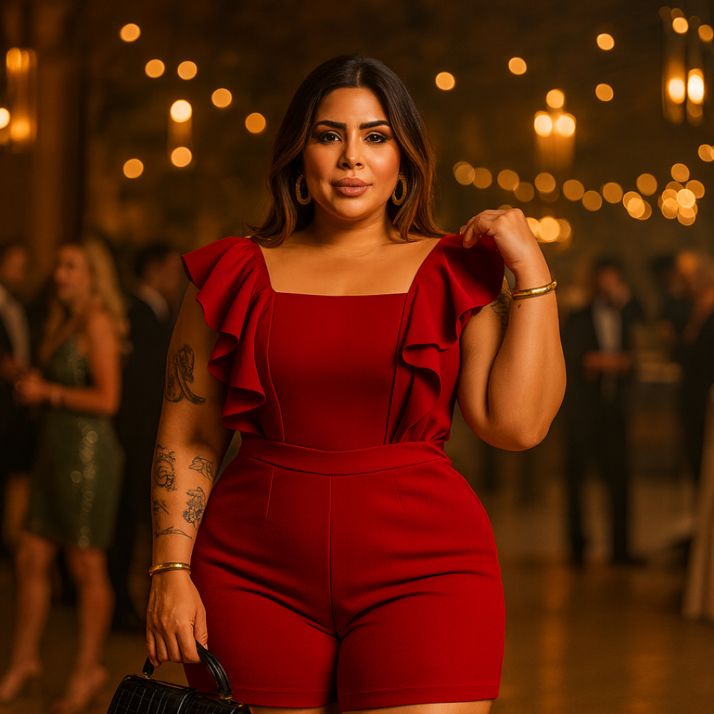 Macacão Curto Feminino Plus Size 46 48 – Macaquito / Macaquinho Babado em Crepe em Oferta na Shopee