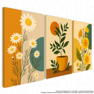 Quadro Decorativo Kit 3 Peças MDF Floral Folhagem Vasos Estilo Boho Moderno Para Sala e Quarto em Oferta na Shopee