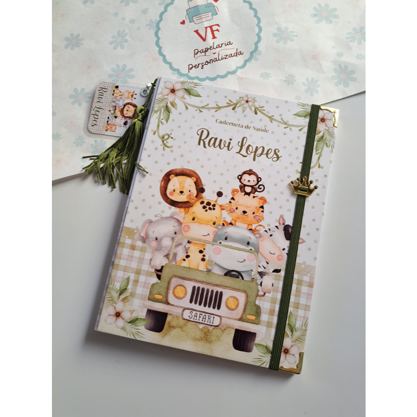 CAPA para caderneta de vacinação personalizada safari, (capa dura), 16x22cm.