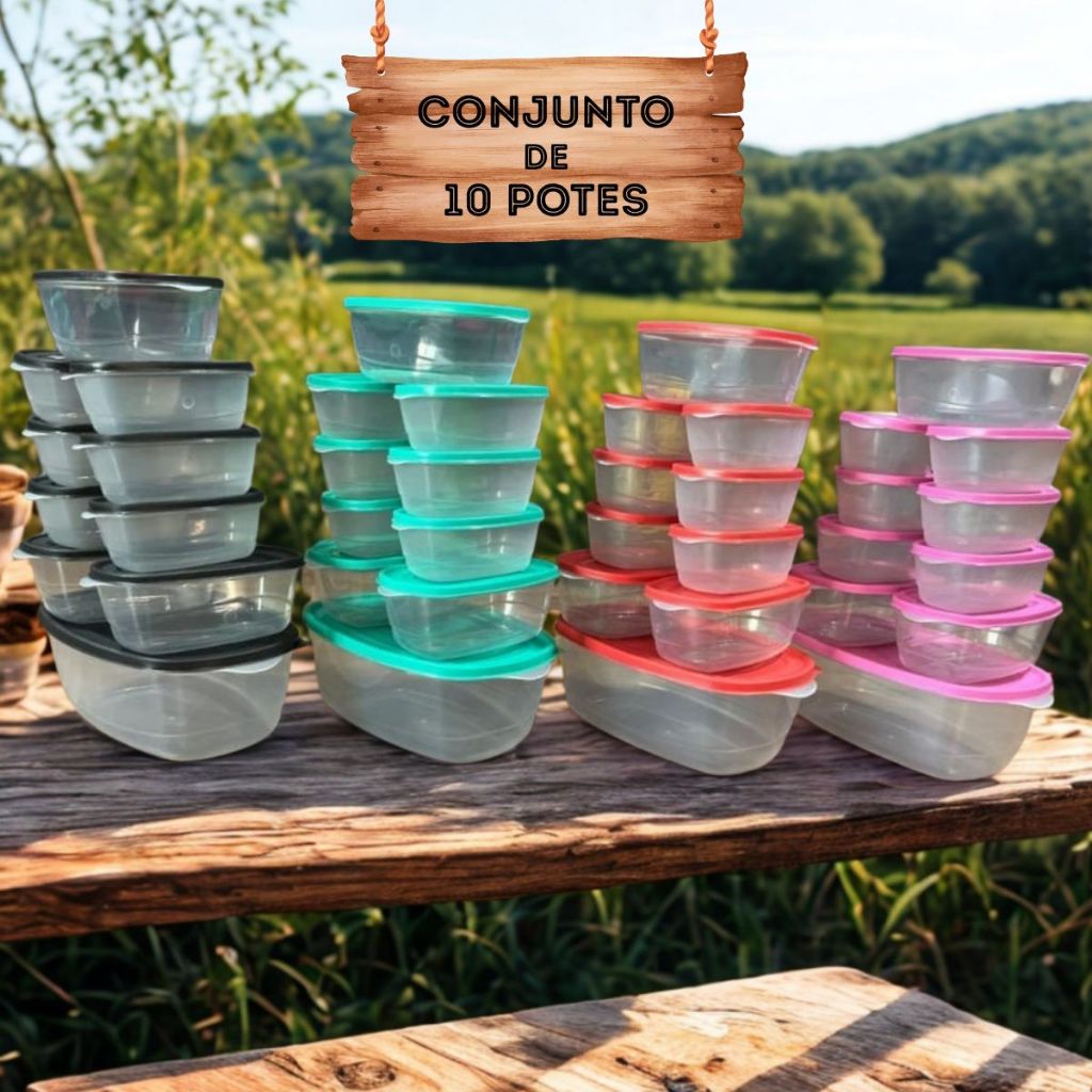 Conjunto 10 Vasilhas Plásticas Kit Pote Transparentes — Cozinha/Mantimentos