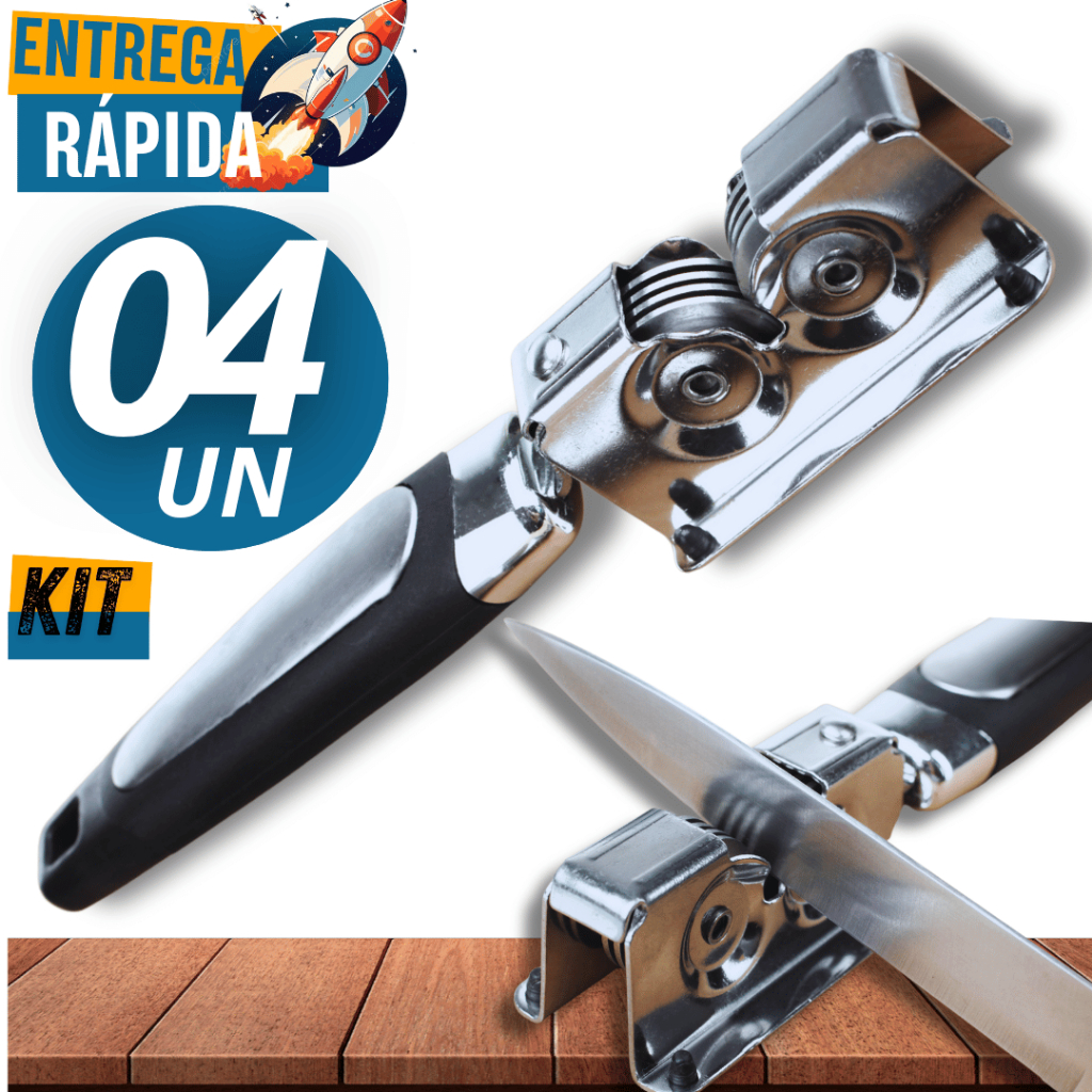 Combo com 04 Amolador Afiador de Faca Profissional de Inox para Facas e Tesouras Cozinha Premium Utilidades