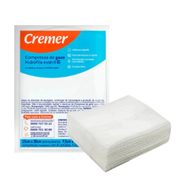 Kit Gaze Estéril 13 Fios Curativo Cicatrização Higiene 10 Unidades 7,5 X 7,5 Cm - Cremer. 10/20/30/40/50 unidades