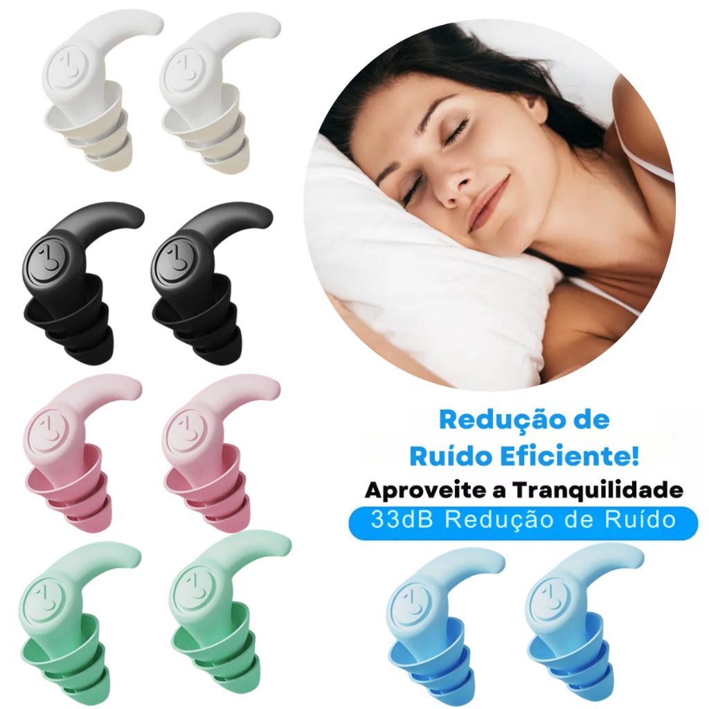Tampão Ouvido Par 3 Camadas Antiruído Plug Dormir Natação Estudos Trabalho Protetor Auricular