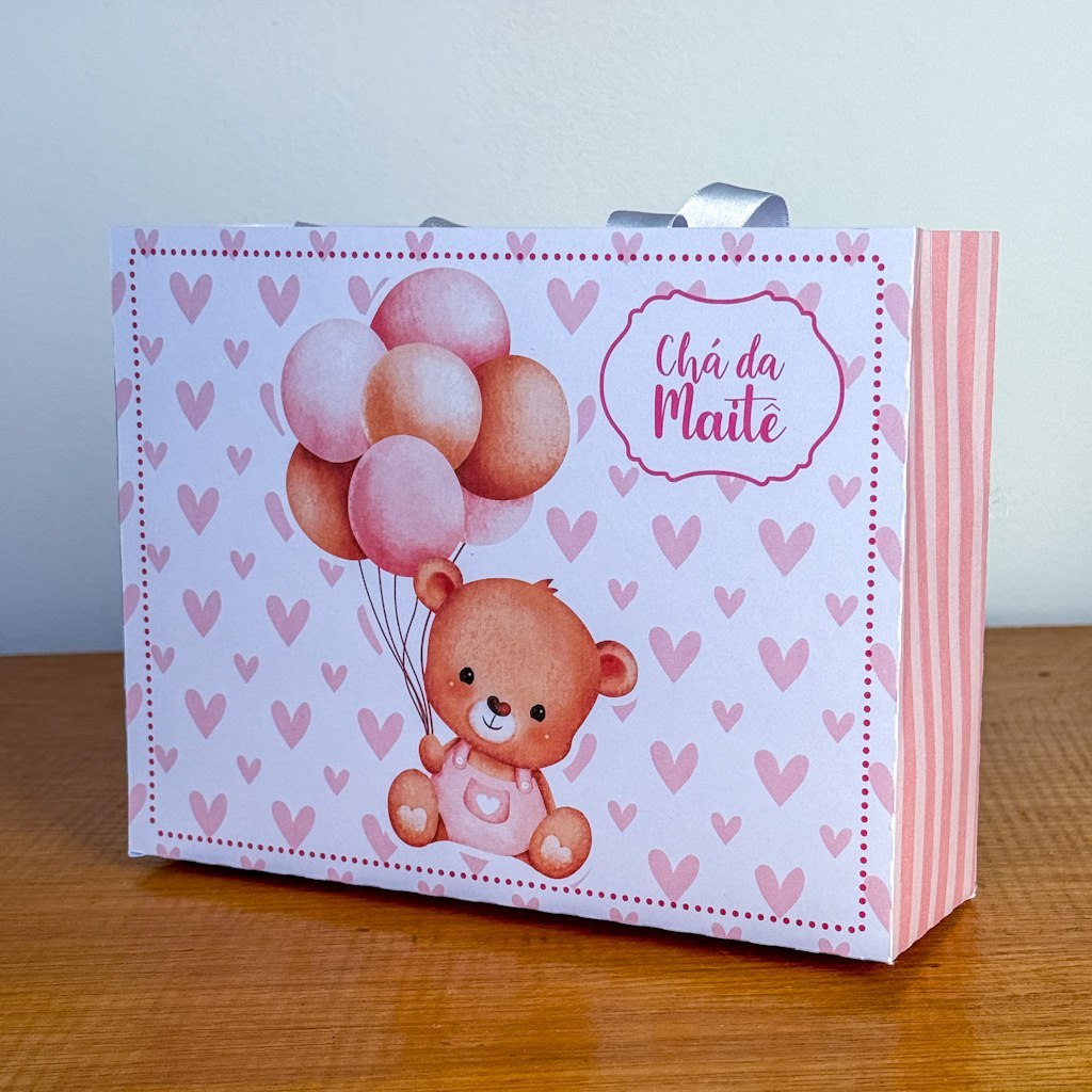 Sacola Ursinho Balão Menino ou Menina Personalizada Pegue e Monte lembrancinhas Aniversário Mêsversário Sacolinha