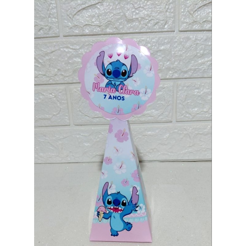 Caixinhas Pirâmide Personalizada Com Nome e Idade Stitch Lembrancinha Para Festa