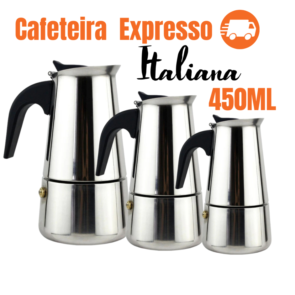 Cafeteira Italiana 450ml Inox Moka Café Forte 9 Xícaras Premium Moderna Alta Qualidade Imperdível