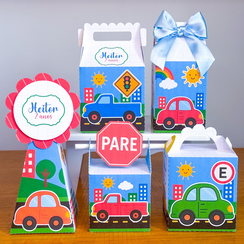 Kit Festa Carrinhos Transportes Personalizado Pegue e Monte lembrancinhas mêsversário aniversário