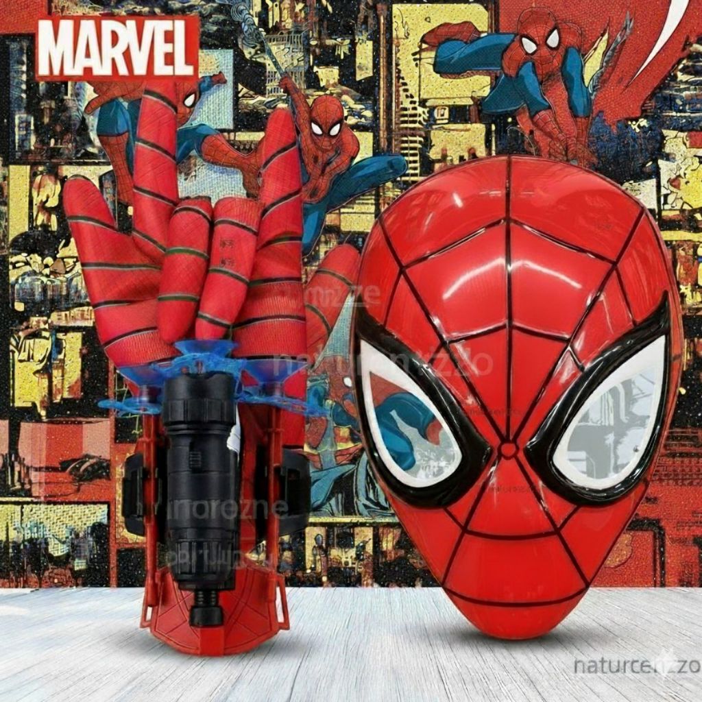 Kit Luva Lança Teia + Máscara Do Homem Aranha  Brinquedo infantil Lançador Dardos