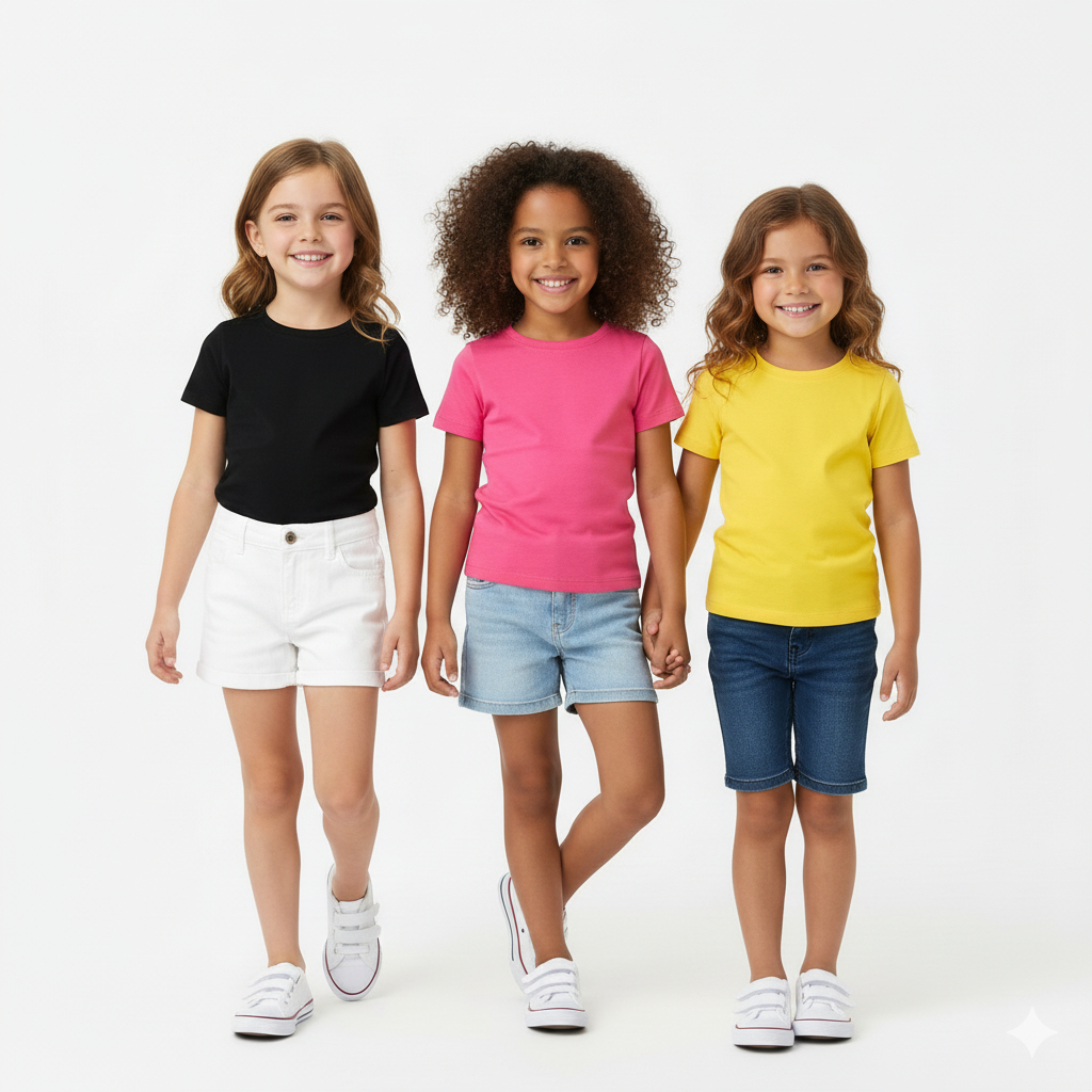 Kit 3 Blusa Feminina Infantil e Juvenil sem estampa tecido 100% Algodão 2 a 14 Anos (Cores Sortidas)