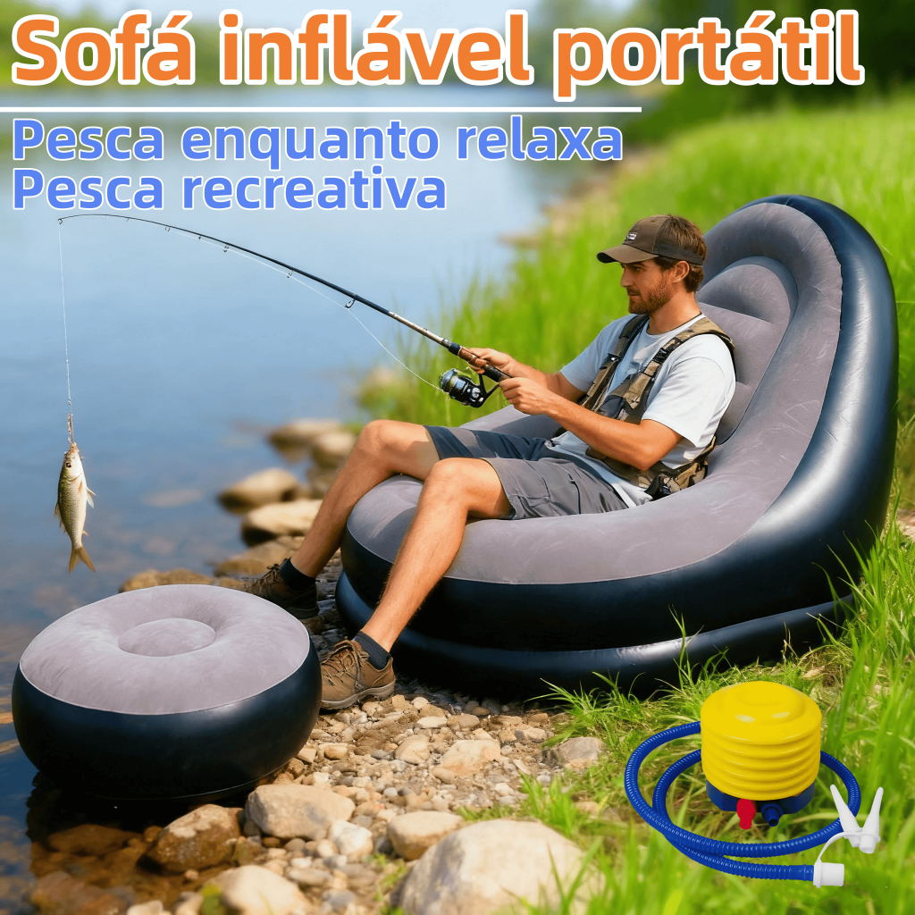 Conjunto Poltrona e Puff Inflável Ultra Lounge Portátil Descanso Preguiçoso Sofá Poltrona Ao ar livre Cadeira de pesca