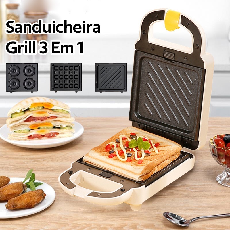Sanduicheira Grill 3 Em 1 Antiaderente Multifuncional Sanduicheira Elétrica 110V-M9