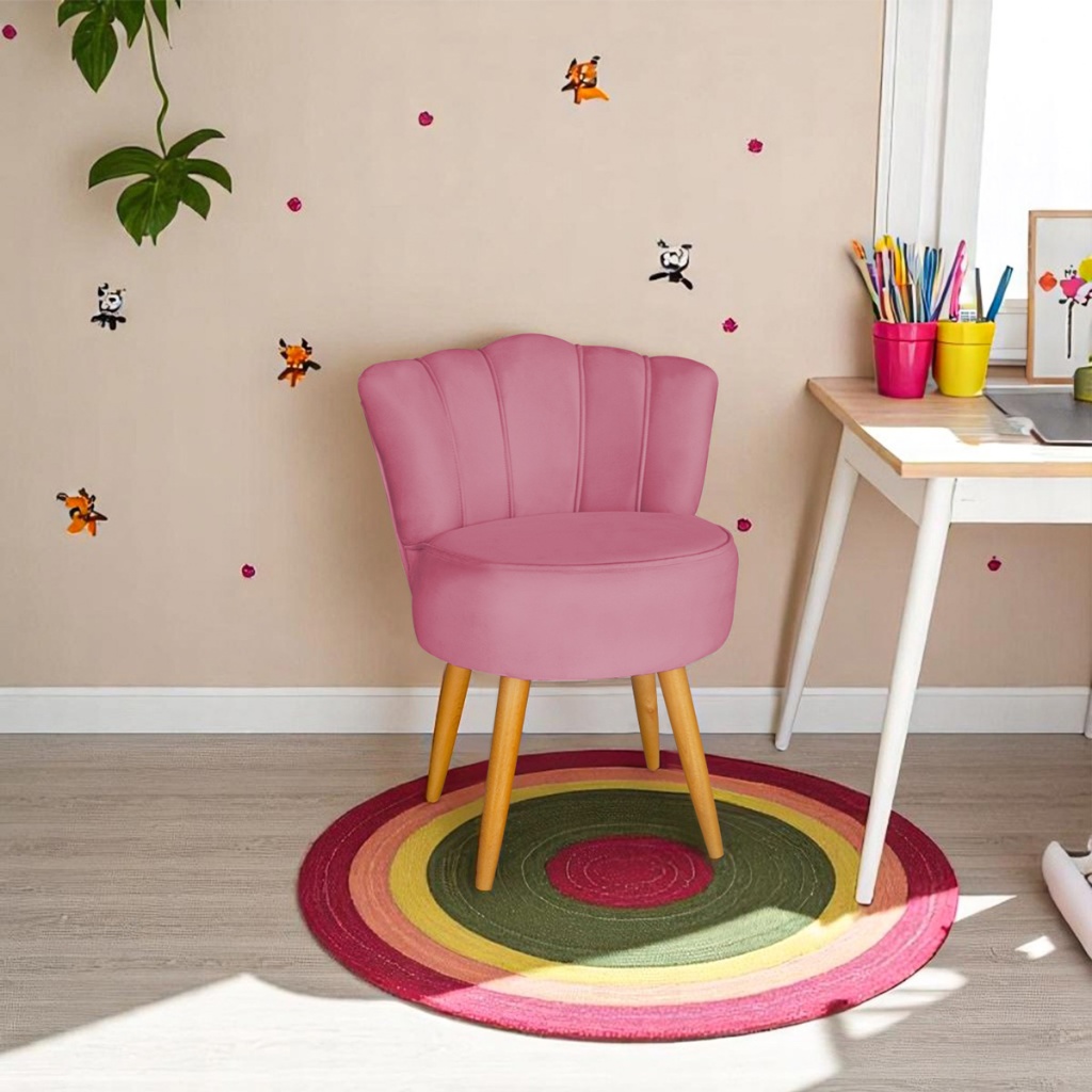 INFANTIL - Cadeira para Quarto de Menina Pétala Veludo em Oferta na Shopee