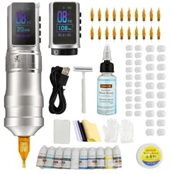 MITU Máquina de caneta de tatuagem Conjunto com tela LCD 2 peças Bateria Recarregável Kit
