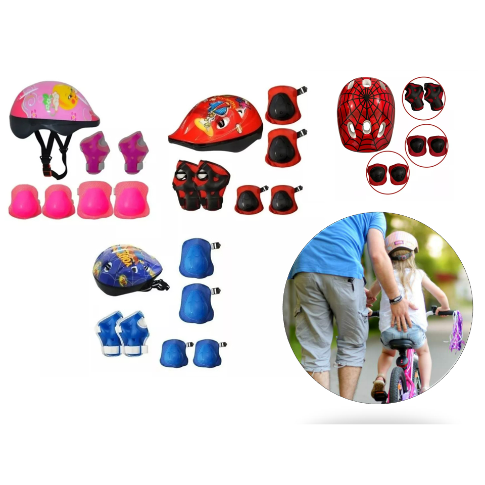 Kit Capacete Infantil Proteção Bicicleta Patins Skate Patinete Cores