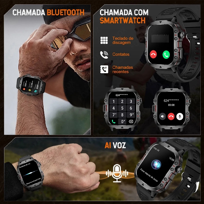 Detalhes do Smartwatch Monitor de frequência cardíaca Relógios masculinos Bluetooth Call Esportes Fitness Relógio inteligente
