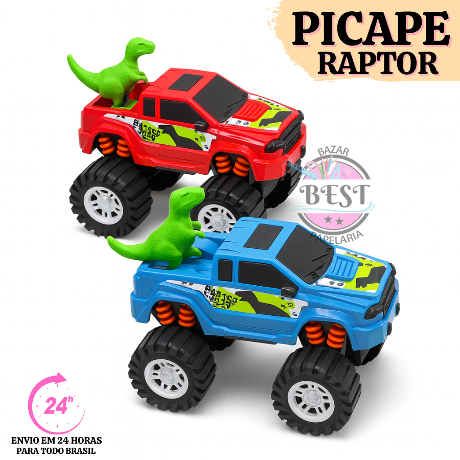 Carrinho Brinquedo Pick Up Raptor Dinossauro com Pick-UP Monster Truck Prepare-se Para a Aventura