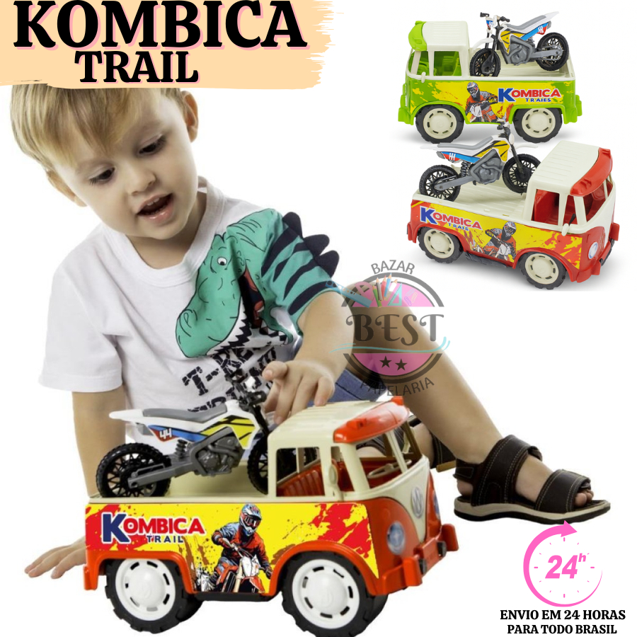 Carrinho Volkswagen Kombi Trail Brinquedo + Moto