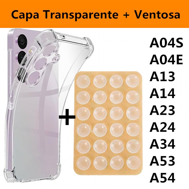 Capa com ventosa, Transparente TPU Anti Shock Para Samsung Galaxy A04S A04E A13  A14 A23 A24 A34 A53 A54 5G