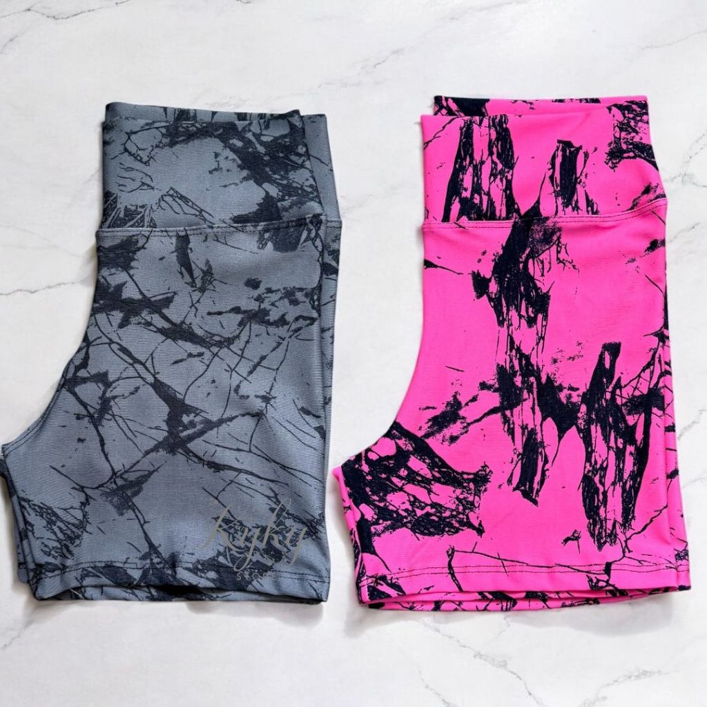 Kit 2 Short Ciclismo Fitness Marmorizado Roupa Academia Cintura Alta Feminino Tie Zero Transparencia