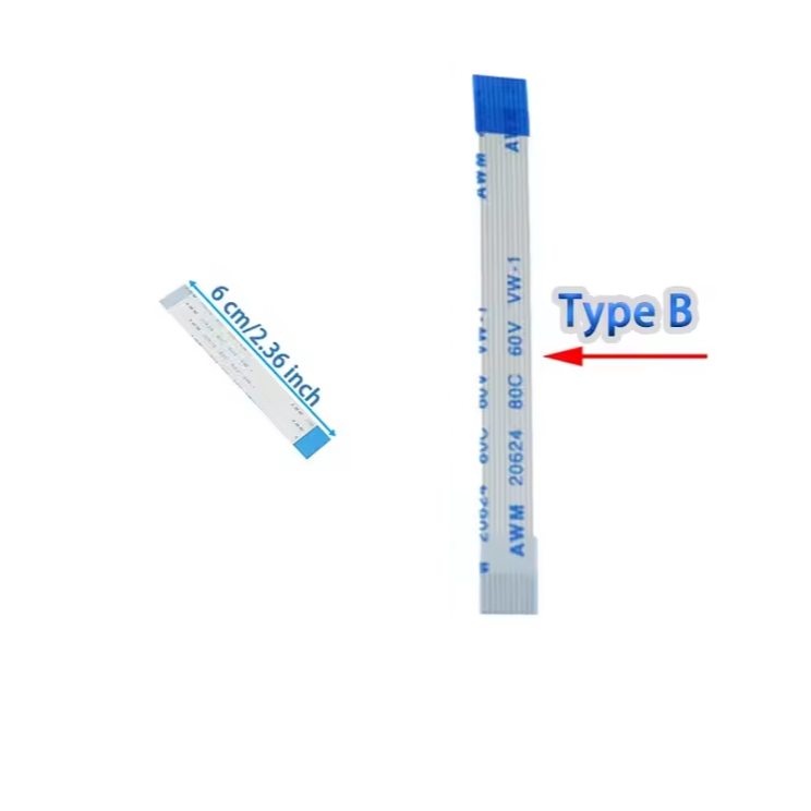 Cabo Flex Flat 12Pinos Tamanho 6CM com 10 Peças, Tipo B Pinos distância 0.5mm