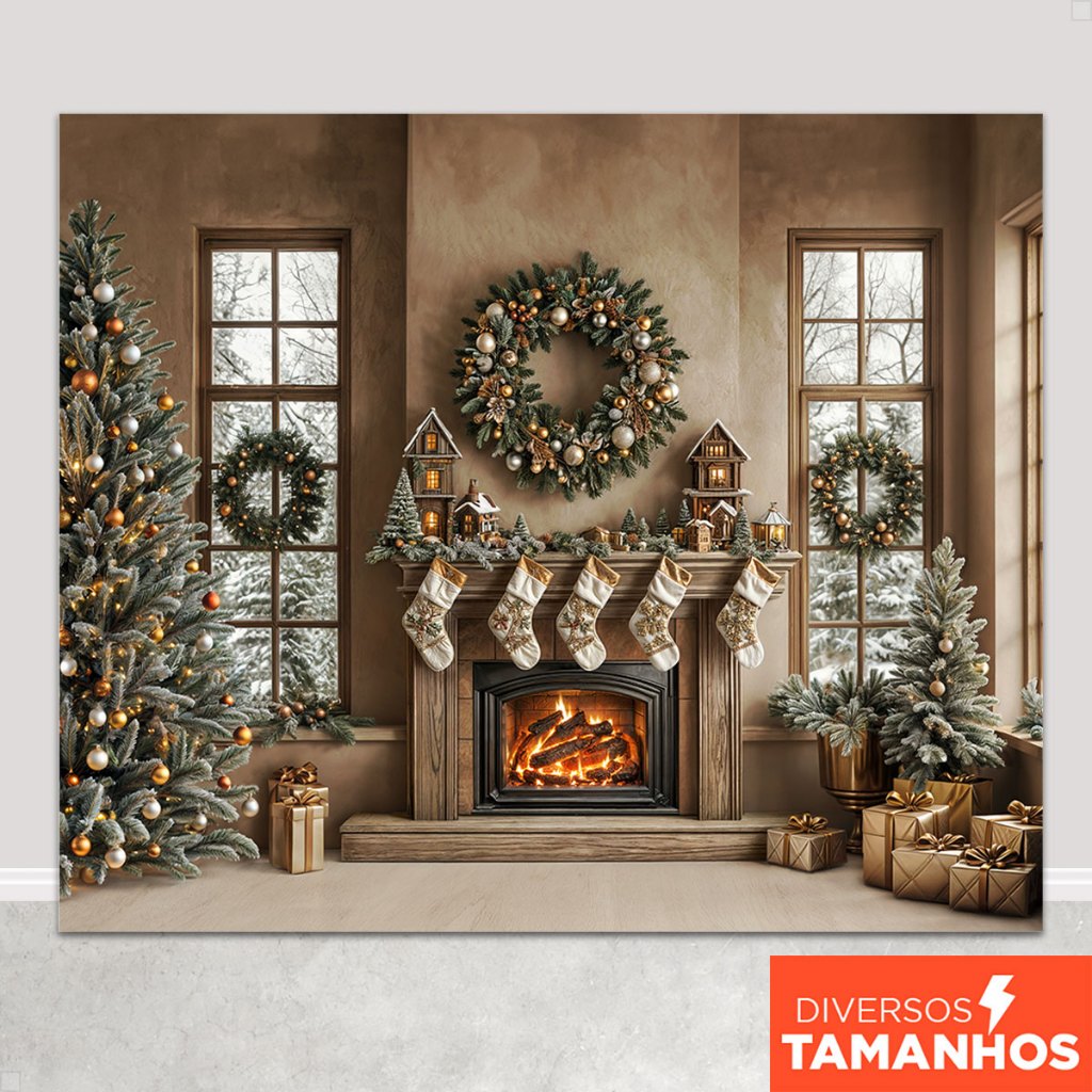 Fundo Fotográfico Natal 3d Lareira Boho Painel para Fotos Sublimado Em Tecido – FNT-817