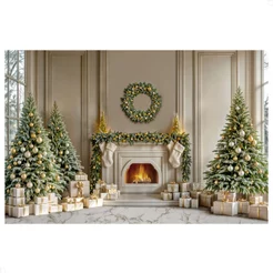 Fundo Fotográfico Cenário Natal Lareira 3d Painel Em Tecido Sublimado para Fotos – C-665