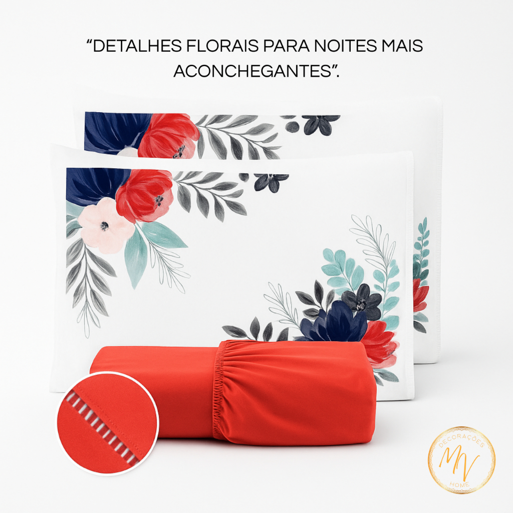 Kit Jogo de Lençol Fronha Estampada Micropercal Ponto Palito 400 Fios