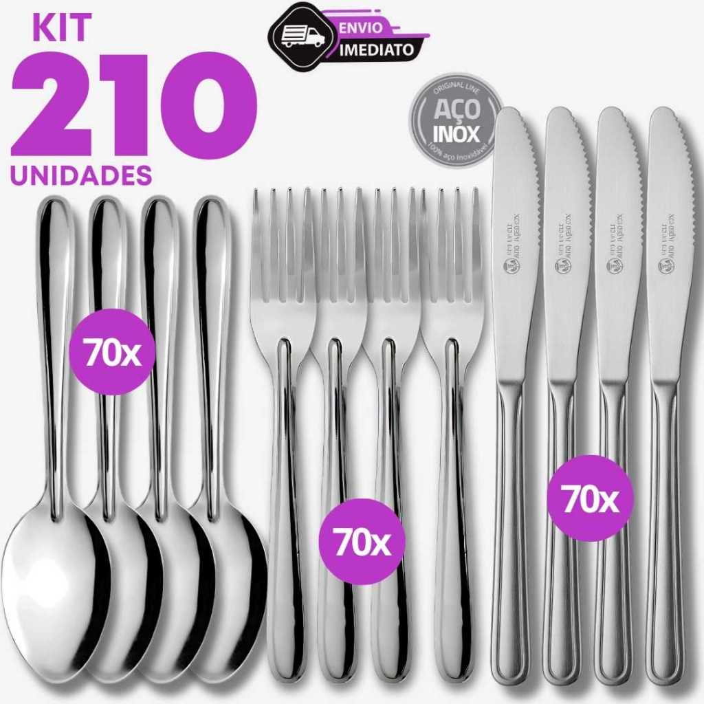 Jogo 210 Talher Inox 70 Colher 70 Garfo 70 Faca Sopa Refeição Jantar Casa SelfService Restaurante