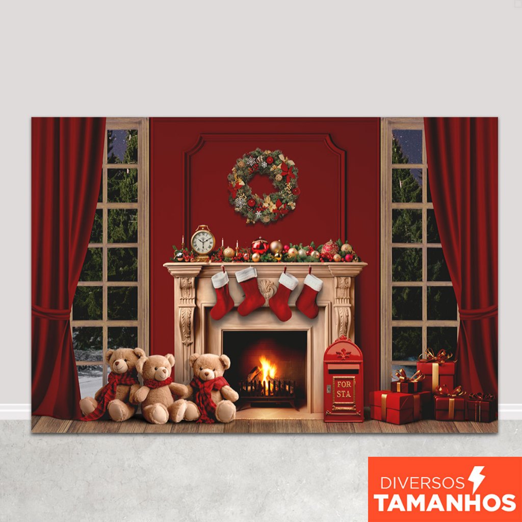 Fundo Fotográfico Natalino Cenário Lareira Painel para Fotos Em Tecido Sublimado – FNT-801 em Oferta na Shopee