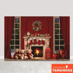 Fundo Fotográfico Natalino Cenário Lareira Painel para Fotos Em Tecido Sublimado – FNT-801