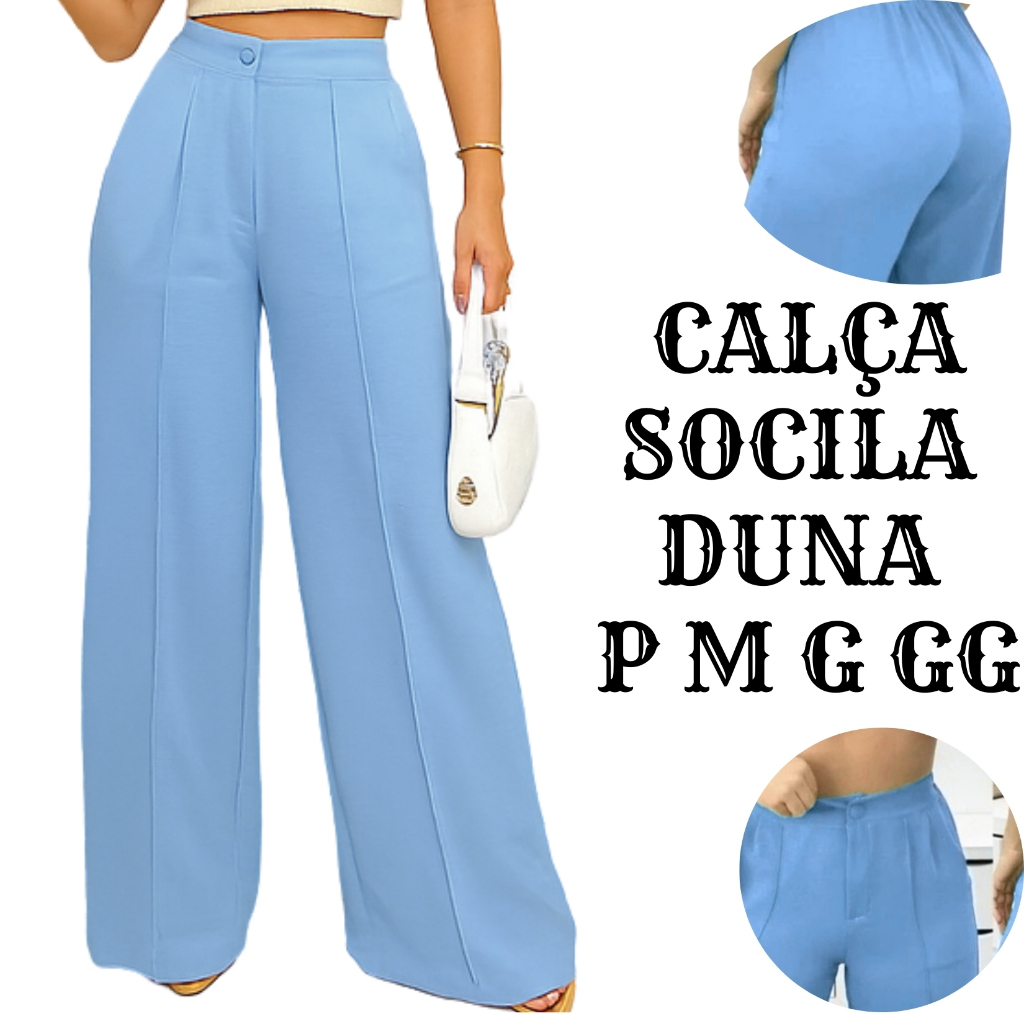 Calça Pantalona Feminina Calça Elegante Leg Cintura Alta Calça Pantalona Tecido Duna Moda 2025