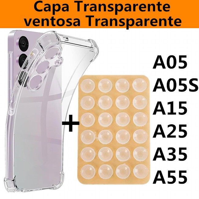 Capinha Para Samsung Galaxy A05, A05S, A15, A25, A35, A55 Transparente com Ventosa