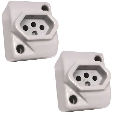 kit c/ 2 Tomada Sobrepor 25A Porcelana / para secador cabelo/air fryer/fogão elétrico Plugue Padrão Abnt 20a 25a