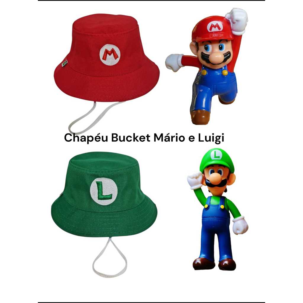 Chapéu Buckets Hat Super Mario Bros Bordado Mario e Luigi Personalizado pronta entrega.