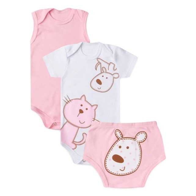 Kit Body e Tapa Fralda Bebê Menina Gatinha
