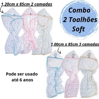 Combo 2 Toalhões Toalha de banho bebe infantil fralda soft grande capuz 100%algodão em Oferta na Shopee