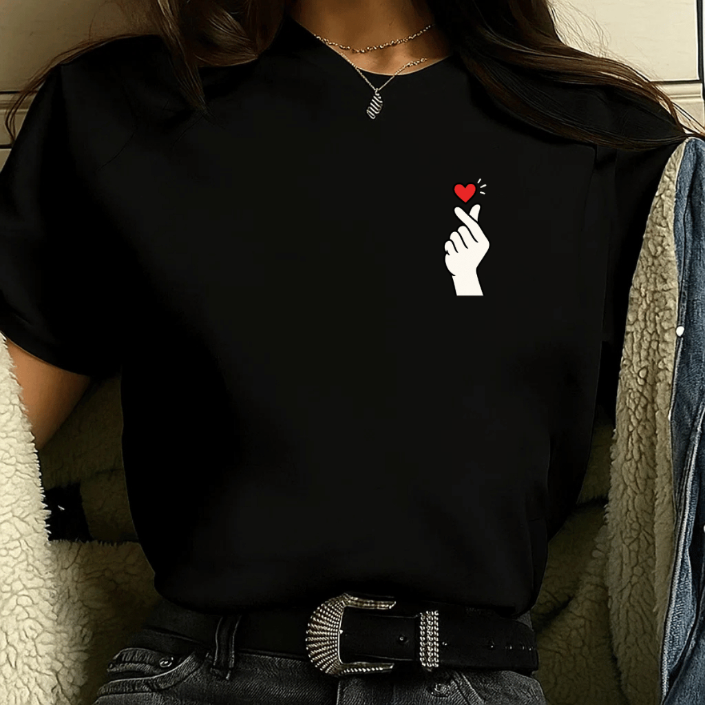 Camiseta Estampada Feminina Dorama 100% Algodão Premium Confortavel Casual Coração Academia