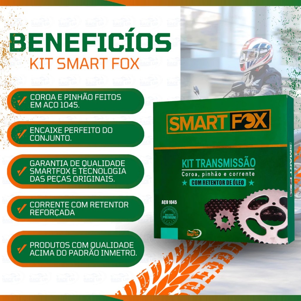 Detalhes do Kit Relação Transmissão Com RETENTOR Cg Titan Fan 125/150/160 Todas Aço 1045