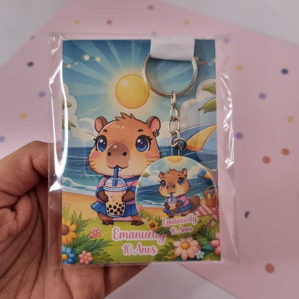 Kit Lembrancinha Aniversário Capivara Personalizado com Nome e Idade da Aniversáriante Bloquinho + Chaveiro Festa