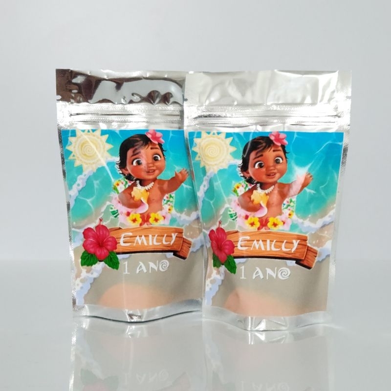 SAQUINHO METALIZADO MOANA BABY LEMBRANCINHA PERSONALIZADA PARA FESTA INFANTIL ANIVERSÁRIO DE MENINA