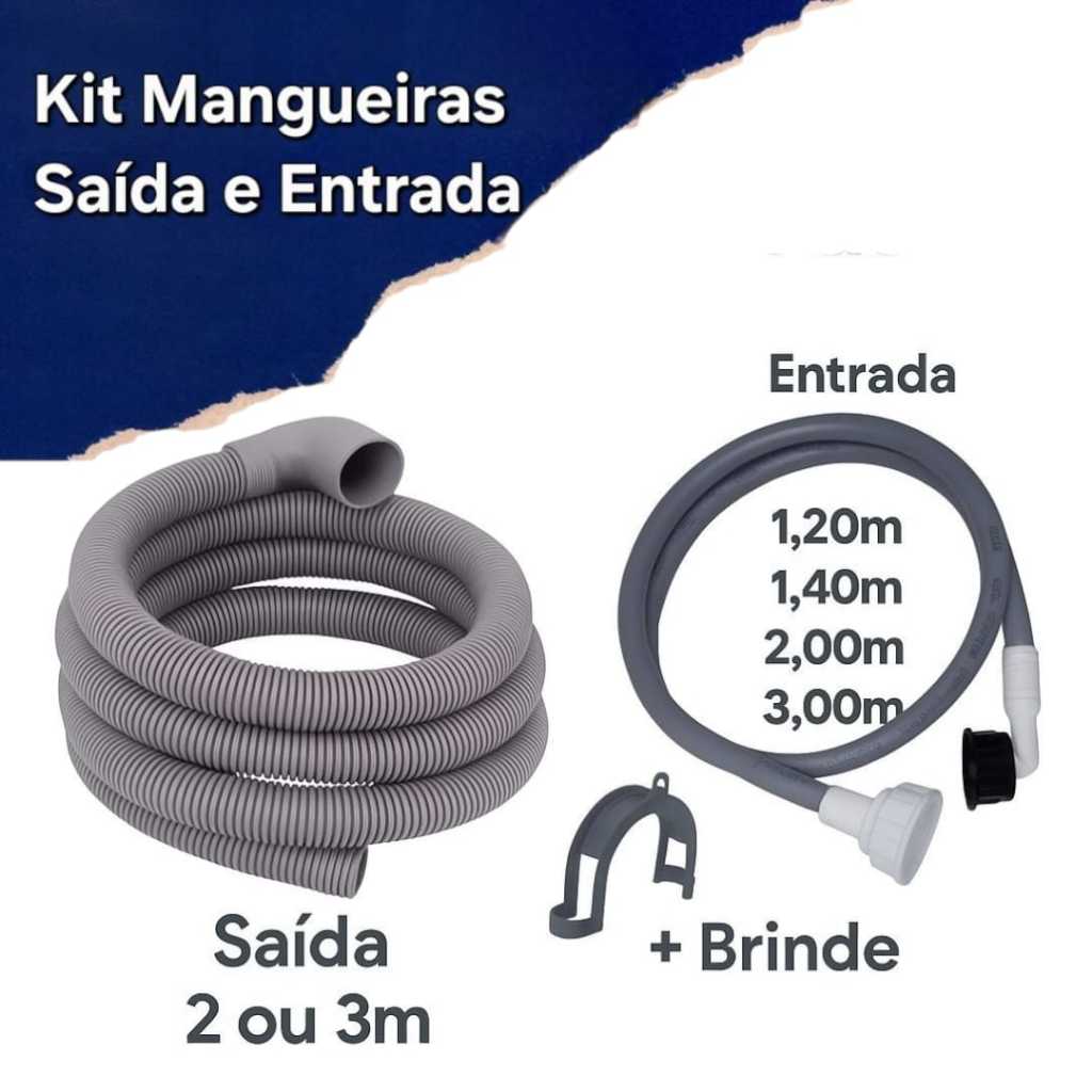 Imagem Kit Mangueira Entrada + Saída Para Máquina 3 ou 2 metros Universal + brinde