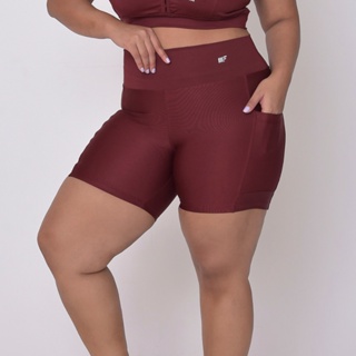 Short Feminino Suplex Cintura Alta Bolso Academia Plus em Oferta na Shopee